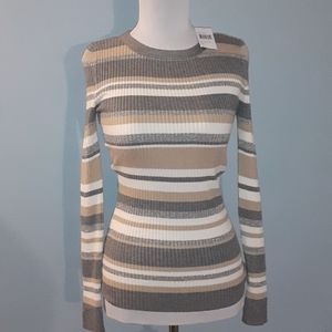 NWT Its our time Tan Gray White  Sweater Sz S